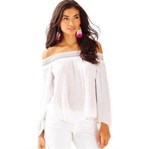 Lilly Pulitzer Off-The-Shoulder Katya Resort White Top Size M Peasant Boho